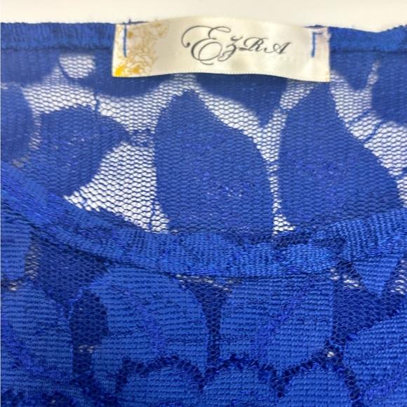 Ezra Cobalt Blue Lace Puff Sleeve Blouse Size Small - Picture 4 of 7